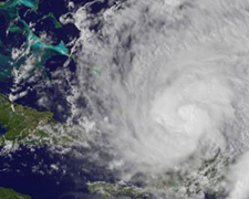 Photo of satellite image of a hurricane.