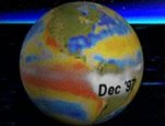 These images were created using raytracing to compute shadows and reflections and produce an artistic view of El Niño events.