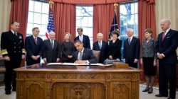 Date: 02/02/2011 Description: President Barack Obama signs the instrument of ratification of the New START Treaty in the Oval Office. © White House Image