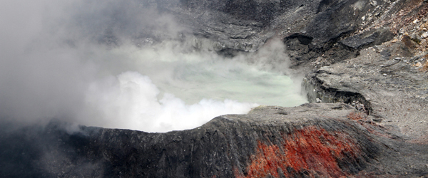 A smoldering volcanic crater.