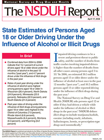State Estimates of Persons Aged 18 or Older Driving Under the Influence of Alcohol or Illicit Drugs