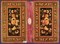 An elaborate display of brightly enameled flowers highlights this lush eighteenth- century Islamic book binding from the Kirkor Minassian collection. 