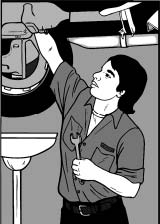 Clip art of a young man working on a car.