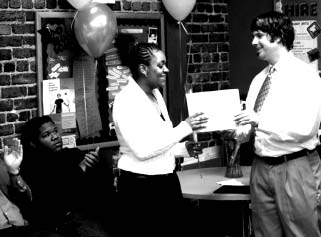 A young woman graduates from job readiness class at Larkin Street Youth Services.