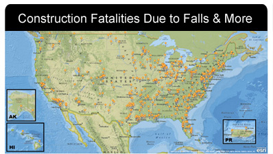 2011 Construction Fatalities in the US Map