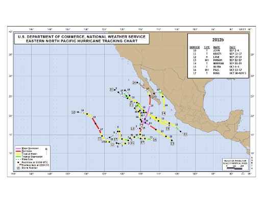 2012 Eastern Pacific Hurricane Season Track Map Part 2