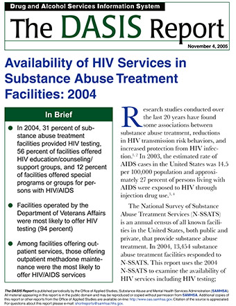 Availability of HIV Services in Substance Abuse Treatment Facilities: 2004