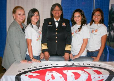 SADD Florida advisor Sherry Viersen (far left) and teen ambassadors Naya Zapata, Destiny Ramos, and Julissa Pardomo are joined by U.S. Surgeon General Regina M. Benjamin, M.D., M.B.A. (center).