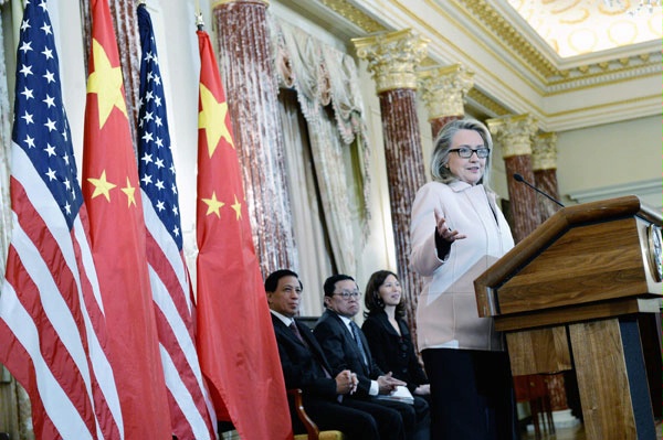 Keynote address at launch of the 100,000 Strong Foundation in Franklin Room by Secretary Clinton.  State Department photo by Michael Gross.