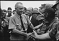 Thumbnail for: President Lyndon B. Johnson greets American troops in Vietnam, 1966., 1961 - 1974