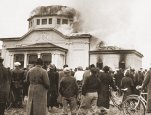 Local residents watch the burning of the ceremonial hall at the Jewish cemetery in Graz.