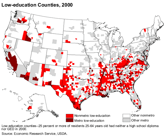Low education-counties, 2000