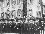 Funeral Dignitaries in front of Lincoln's Home, May 1865. (Courtesy Abraham Lincoln Presidential Library)