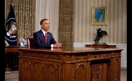President Barack Obama delivers an address to the nation from the Oval Office on the end of the combat mission in Iraq