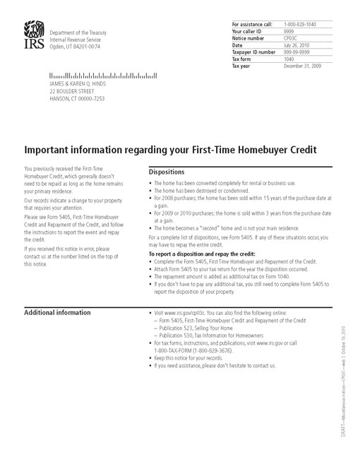 Image of a printed IRS CP03C Notice