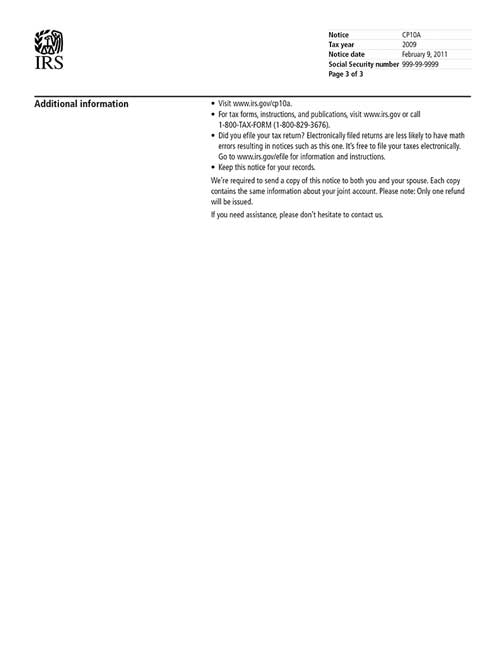 Image of page 3 of a printed IRS CP10A Notice