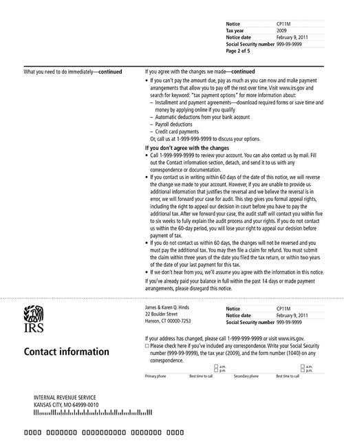 Image of page 2 of a printed IRS CP11M Notice