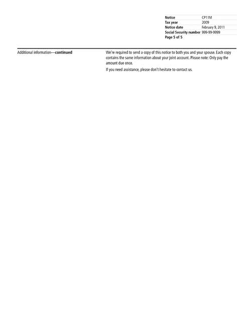 Image of page 5 of a printed IRS CP11M Notice
