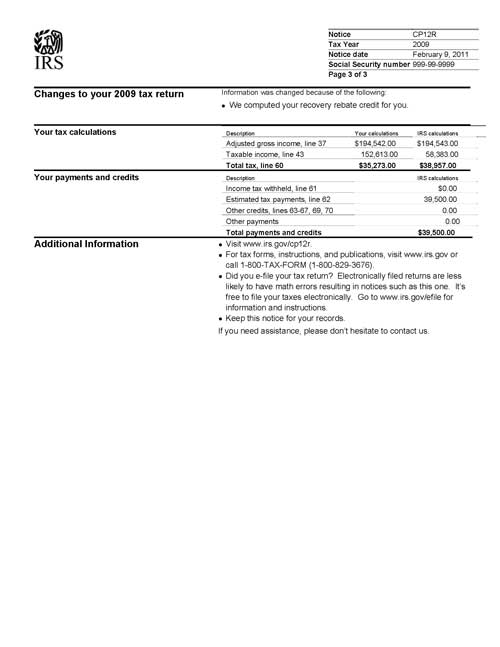 Image of page 3 of a printed IRS CP12R Notice