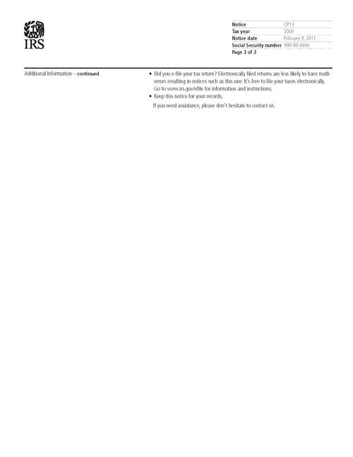 Image of page 3 of a printed IRS CP13 Notice