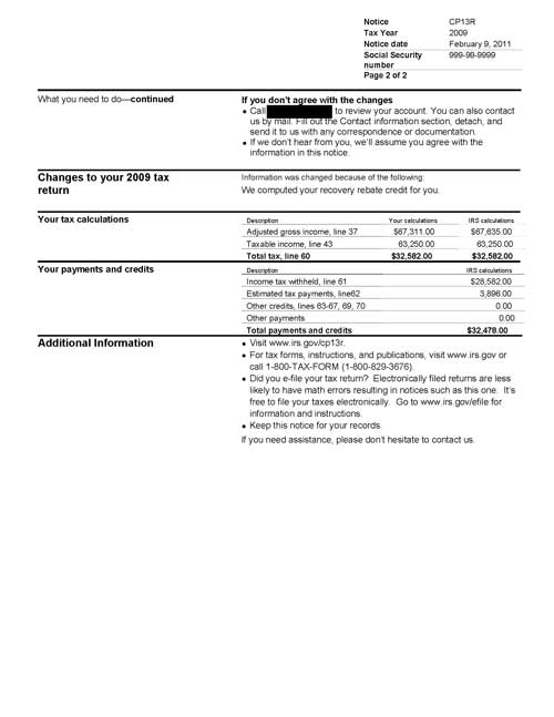 Image of page 2 of a printed IRS CP13R Notice