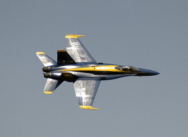 Photo: A Blue Angels F/A-18A Hornet flies past the crowd