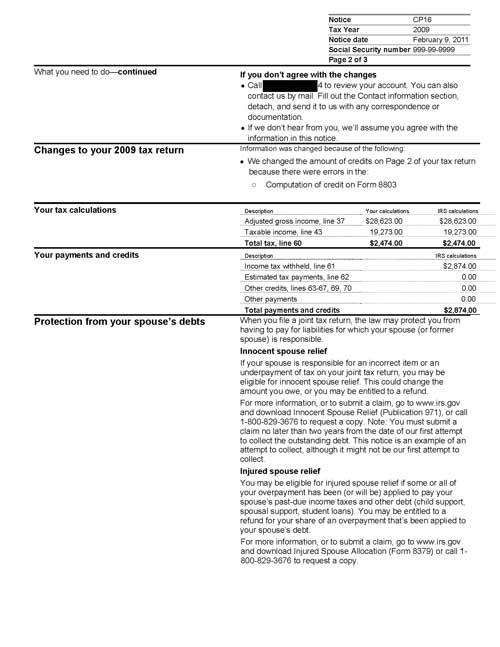 Image of page 2 of a printed IRS CP16 Notice