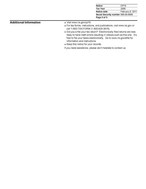 Image of page 3 of a printed IRS CP16 Notice