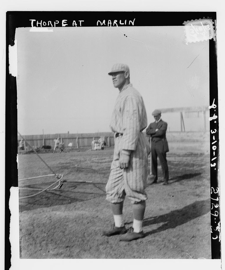 Jim Thorpe, New York NL, at Spring Training in Marlin Springs, Texas (Baseball). Photo published by Bain News Service, 1918. http://hdl.loc.gov/loc.pnp/ggbain.50300