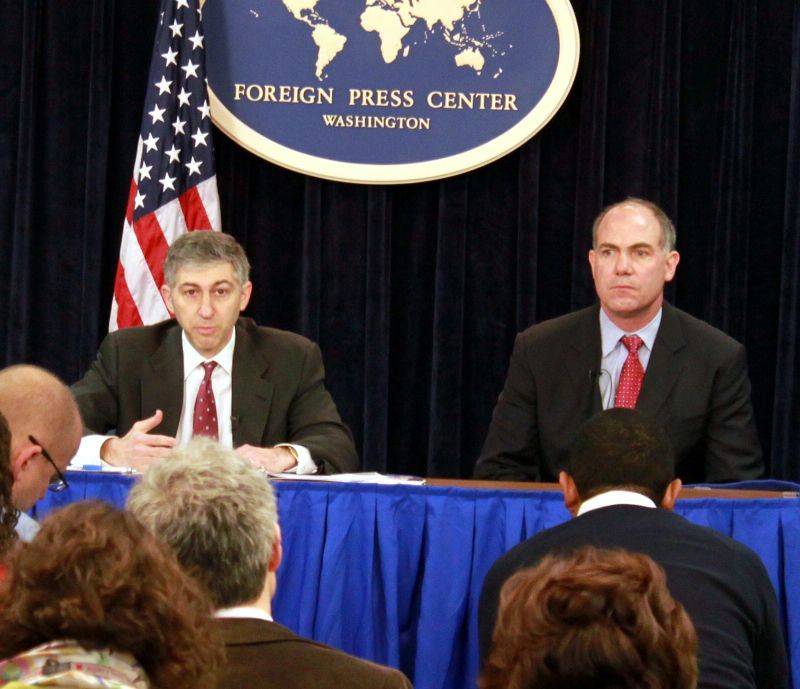 Date: 02/10/2011 Location: Washington D.C. Description: Under Secretary for Terrorism and Financial Intelligence Stuart Levey (left) and Derek Maltz, Special Agent in Charge, Drug Enforcement Administration hold a pen and pad briefing to outline a major Treasury action targeting an international narcotics trafficking and money laundering network under Section 311 of the USA PATRIOT Act.  - State Dept Image