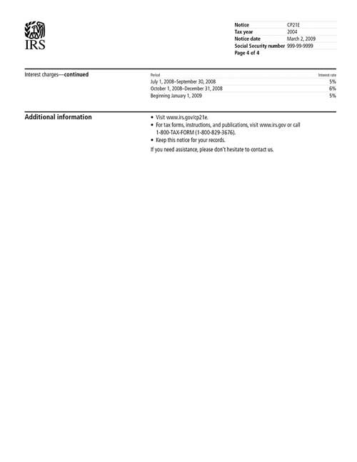 Image of page 4 of a printed IRS CP21E Notice