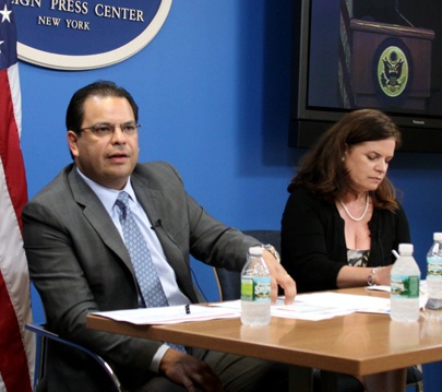 Date: 05/24/2012 Location: New York, NY Description: Rakesh Kochhar, Ruth Gaviria, and Lucia Ballas-Traynor briefing at the New York Foreign Press Center on ''The Growing U.S. Hispanic Population: Impact on the U.S. Economy and Business.'' - State Dept Image