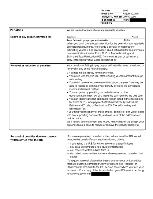 Image of page 2 of a printed IRS CP30 Notice
