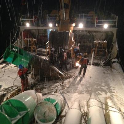 Photo: Snow falls on the Coast Guard Cutter James Rankin in the mouth of the Potomac River while the crew cuts the chafe of a buoy mooring chain, Jan. 25, 2013. The James Rankin and the crew aboard are responsible for maintenance of more than 400 buoys in the upper Chesapeake Bay, including the Potomac River.  U.S. Coast Guard photo by Petty Officer 1st Class Andrew R. Phelps