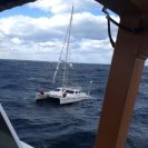 Photo: The crew aboard the Coast Guard Cutter Block Island, a 110-foot patrol boat homeported in Atlantic Beach, N.C., pulls alongside a sailboat that lost its rigging in severe weather and became adrift in the Atlantic Ocean, Feb. 17, 2013. The Block Island's crew towed the sailboat to the Chesapeake Bay Bridge Tunnel where Towboat U.S. took over the tow. (U.S. Coast Guard photo by Lt. Donald Flusche) Public Domain