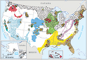  [Map of USGS major United States aquifers and radium sampling.] 