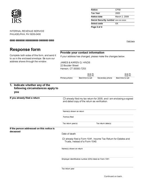 Image of page 3 of a printed IRS CP59 Notice