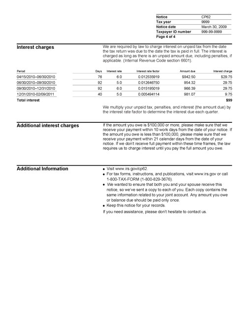 Image of page 4 of a printed IRS CP62 Notice