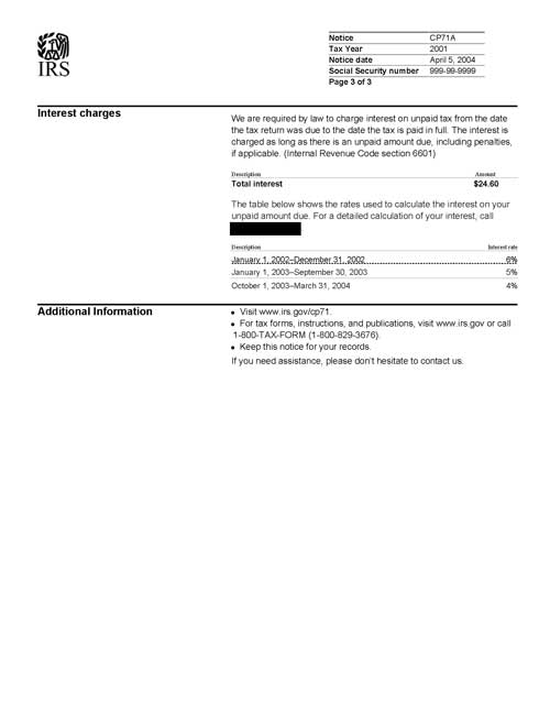 Image of page 3 of a printed IRS CP71A Notice