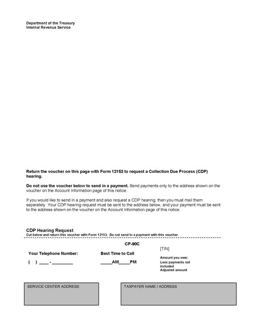 Image of page 1 of a printed IRS CP90C Notice