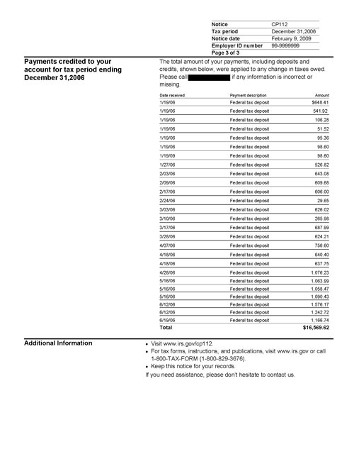 Image of page 3 of a printed IRS CP112 Notice