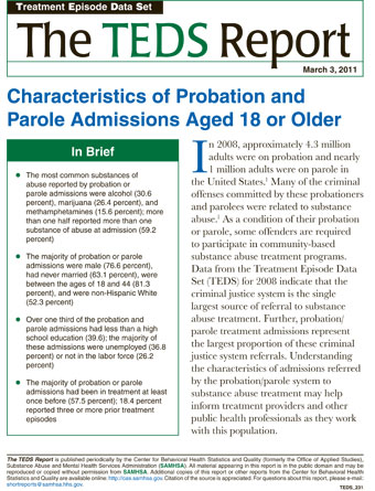 Characteristics of Probation and Parole Admissions Aged 18 or Older