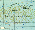 Map of the Caribbean Sea and North Atlantic Ocean showing the location of the Sargasso Sea.