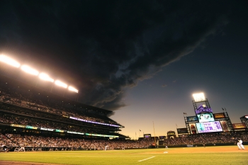 Ominous Clouds Approaching Coors Field (credit: Rich Clarkson and Assoc)