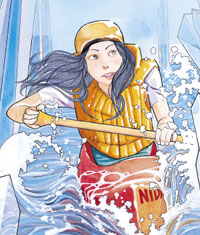 Clara Mente explorando en su kayak