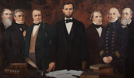 Painting that imagines some NAS founders with Lincoln at signing of NAS charter