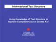 Image for Informational Text Structure (Module 1: Grades K-5): Using Knowledge of Text Structure to Improve Comprehension in Grades K-5.