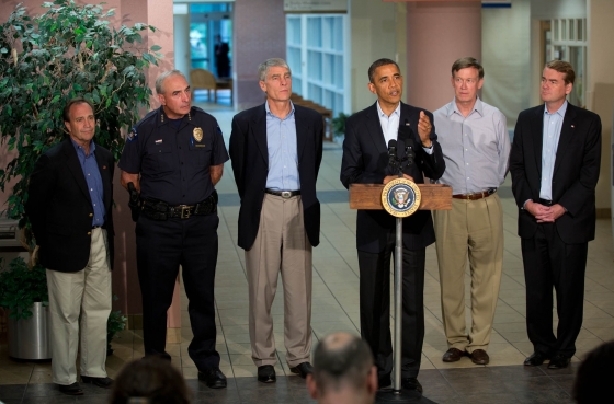 President Barack Obama makes a statement to the press at University of Colorado Hospital in Aurora (July 22, 2012) 