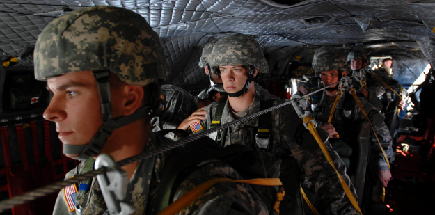 Paratroopers prepare to exit Chinook 
