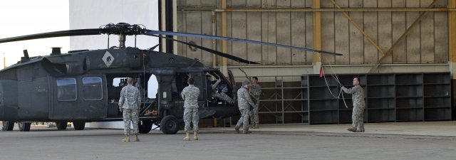The 4th Combat Aviation Brigade, 4th Infantry Division, ground crews received the unit's first UH-60 Black Hawk helicopters at Butts Army Airfield on Fort Carson, Colo., Jan. 20, 2013. The helicopters are the first to arrive to the new combat aviation brigade.